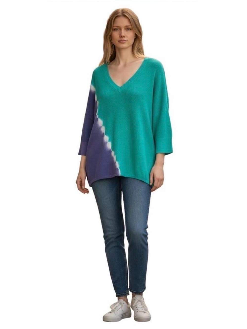 Soft Surroundings M draped dolman tunic pullover Tie Dye Boho Artsy Blue Purple